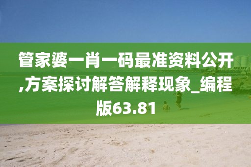 管家婆一肖一码最准资料公开,方案探讨解答解释现象_编程版63.81